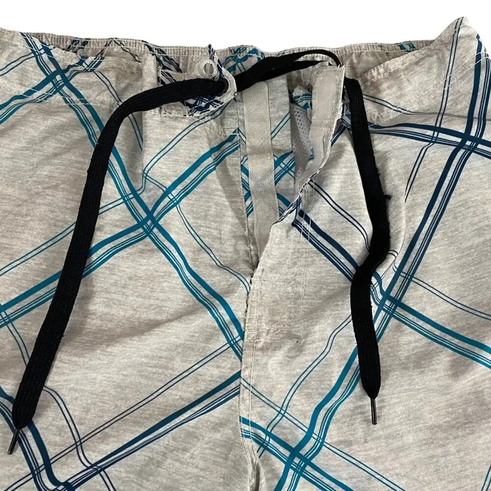 OP Ocean Pacific Swim Trunks Gray Teal Plaid Board Shorts Mens XL 40 42 Surf